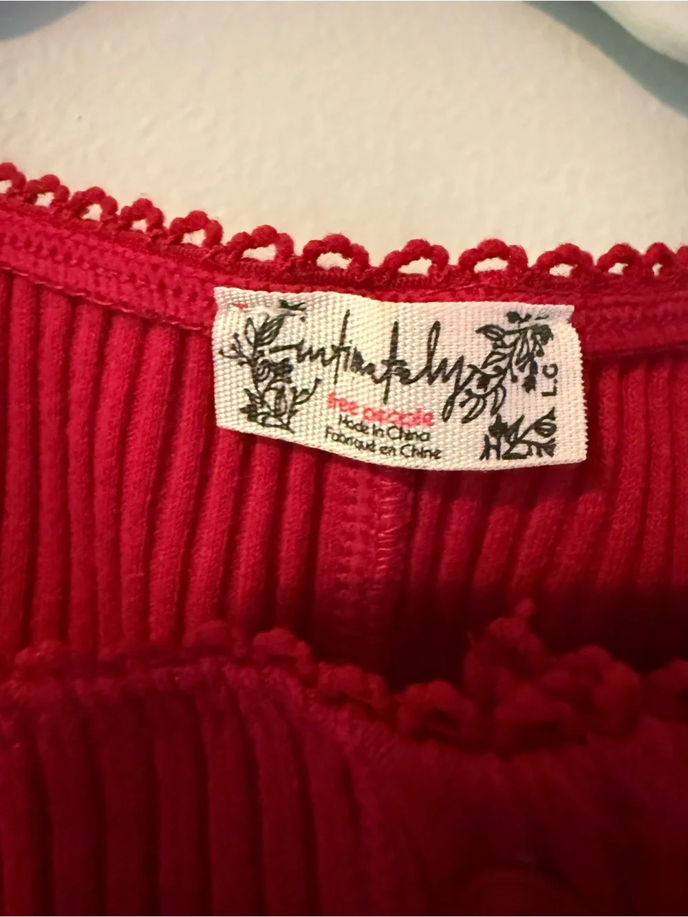Free People Red Ribbed Button-Front Tee